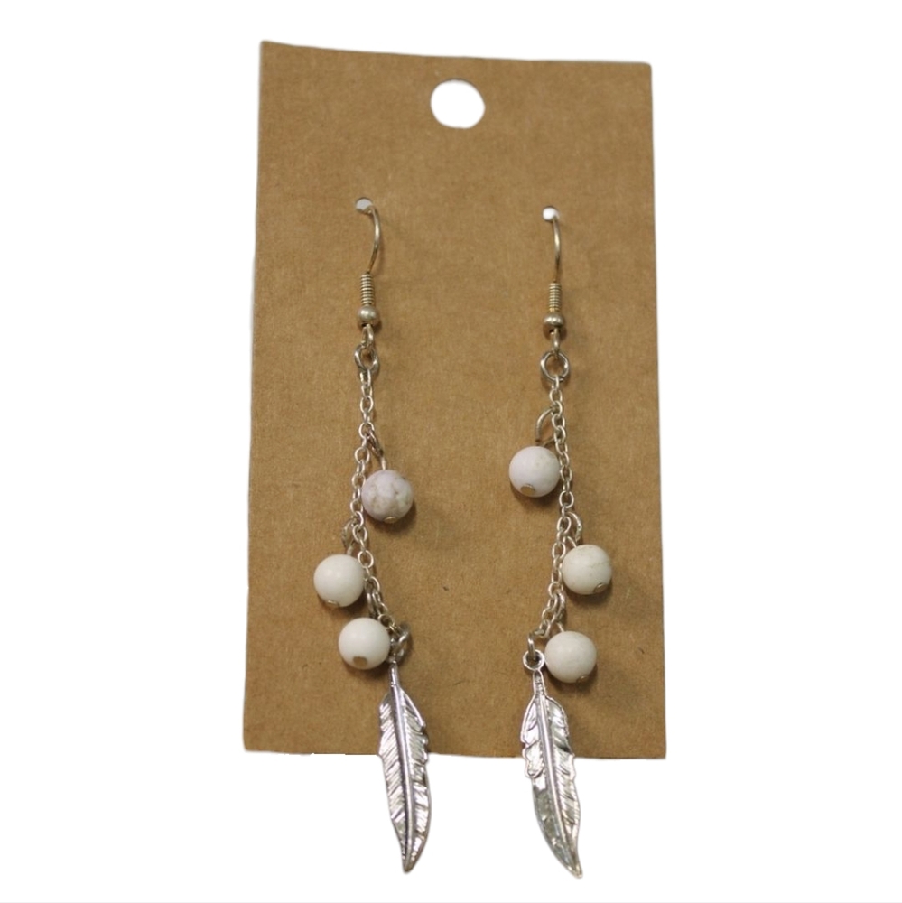 Silver and White Feather Earrings -Hypoallergenic